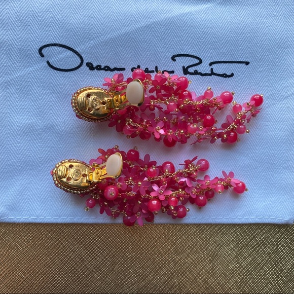 🦚 New Oscar de la Renta Beaded Cascade Drop clip-one earrings - Picture 8 of 14